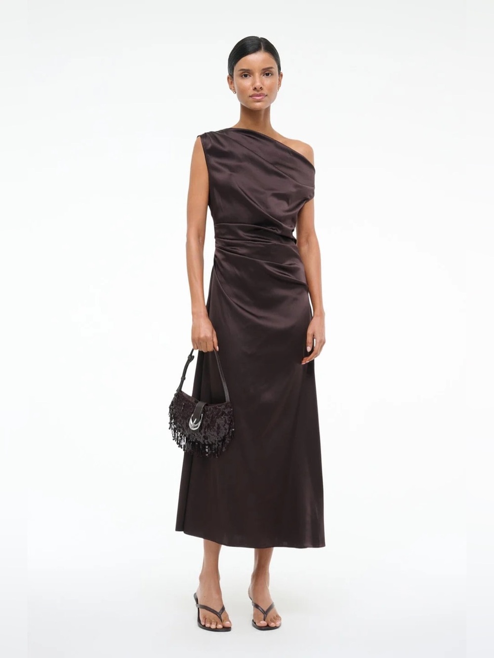 $695 NWT Staud Size 12 Phare Silk Dress Maxi Earth Brown Draped